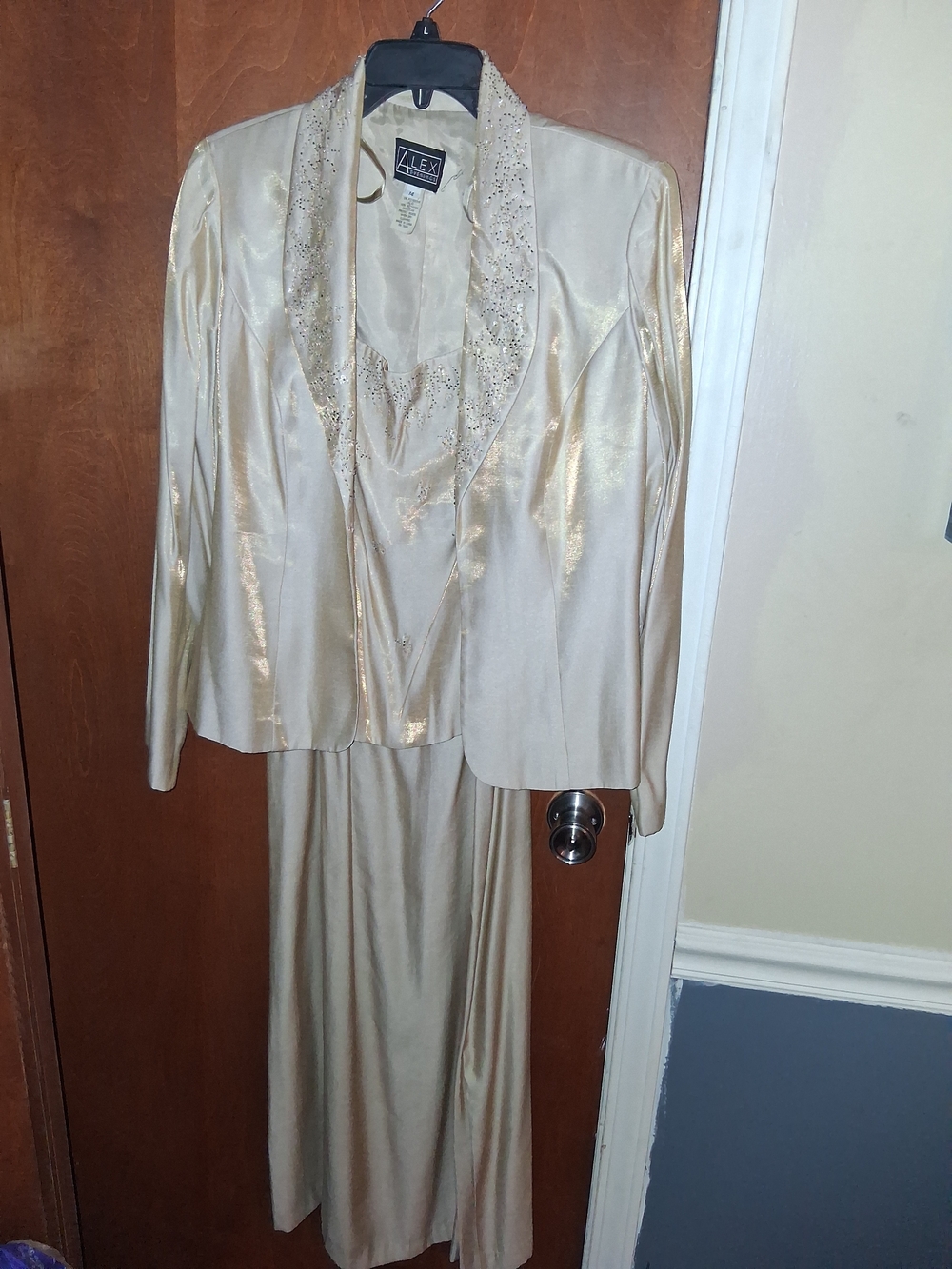 Alex Evenings Champagne Beaded Evening Jacket & Skirt